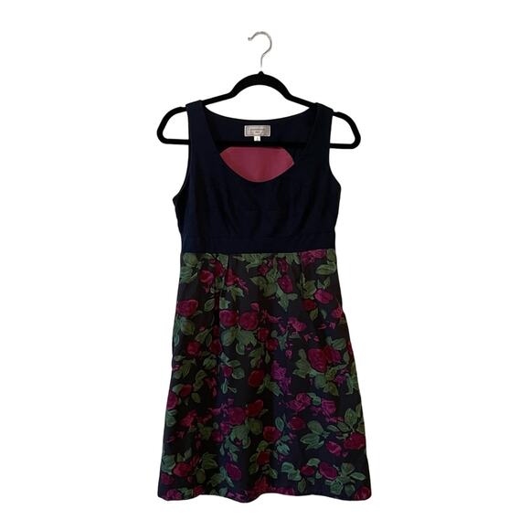 Anthropologie 6 black green mini dress cottagecore floral rose purple gray boho